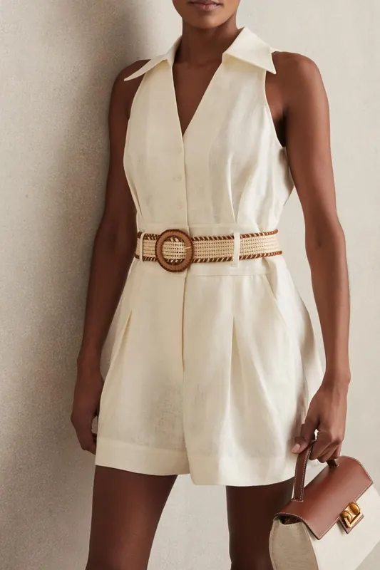 Reiss Linen Playsuit Cream Maat: 18 | Jumpsuits Outlet | Dames | Ecru