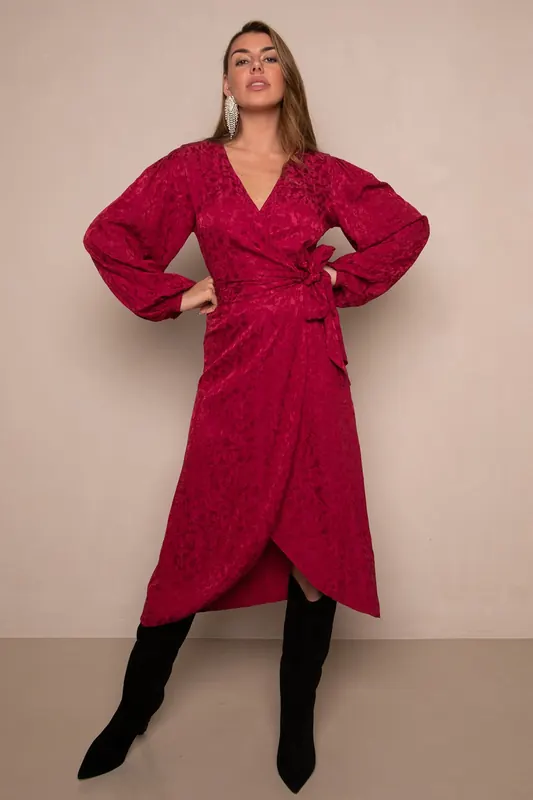 Freebird Blossom Midi Dress Beet Red Maat: XL | Midi Jurken Outlet | Dames | Rood