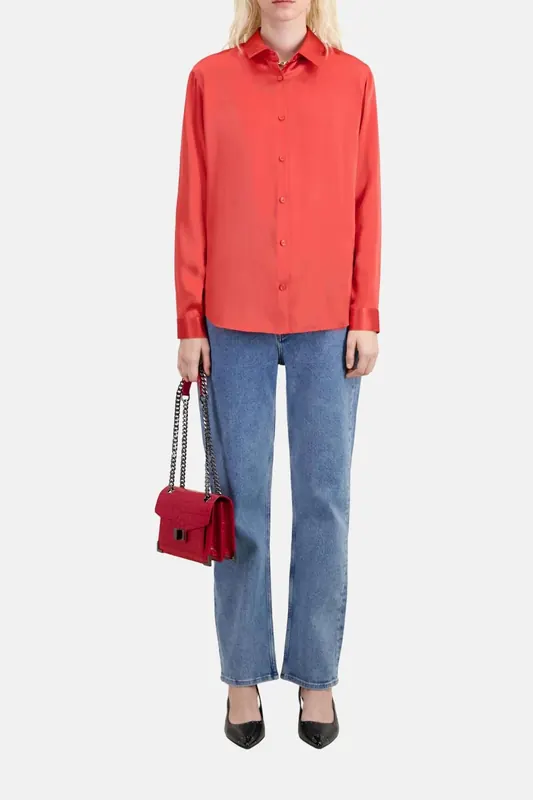 The Kooples Long-sleeved Silk Satin Shirt Red Brique Maat: 40 | Blouses Outlet | Dames | Rood