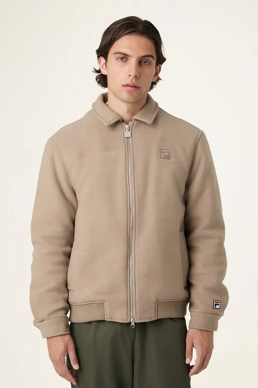 FILA Como Regular Felted Varsity Jacket Weathered Teak Maat: M | Bomberjacks Outlet | Heren | Beige