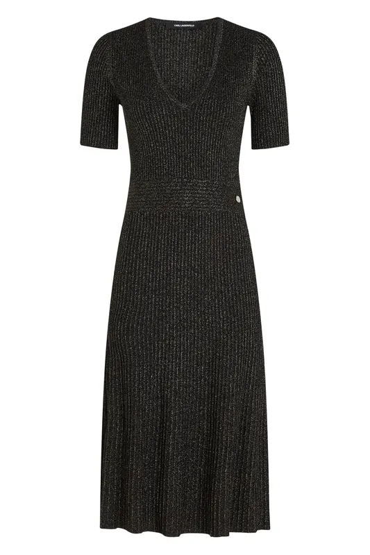 Karl Lagerfeld Lurex Knit Midi Dress Gold Maat: L | Midi Jurken Outlet | Dames | Zwart