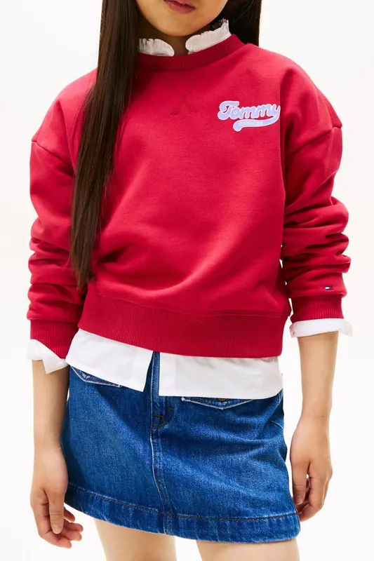 Tommy Hilfiger Girls Tommy Flock Sweatshirt Ruby Rhubarb Maat: 5Y | Sportkleding Outlet | kids
