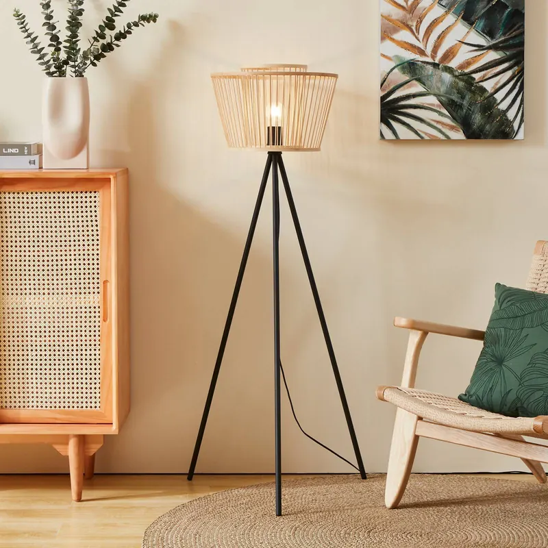 Lampa stojąca Hykeham, wysokość 129,5 cm, naturalny/czarny, bambus