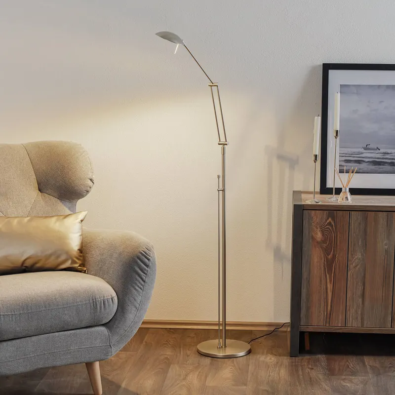 Lampa stojąca LED Carl, niklowa, regulowana, ściemniana