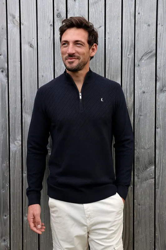 Kultivate Kn Crossed Zip Dark Navy Maat: XXL | Sweaters Outlet | Heren | Blauw