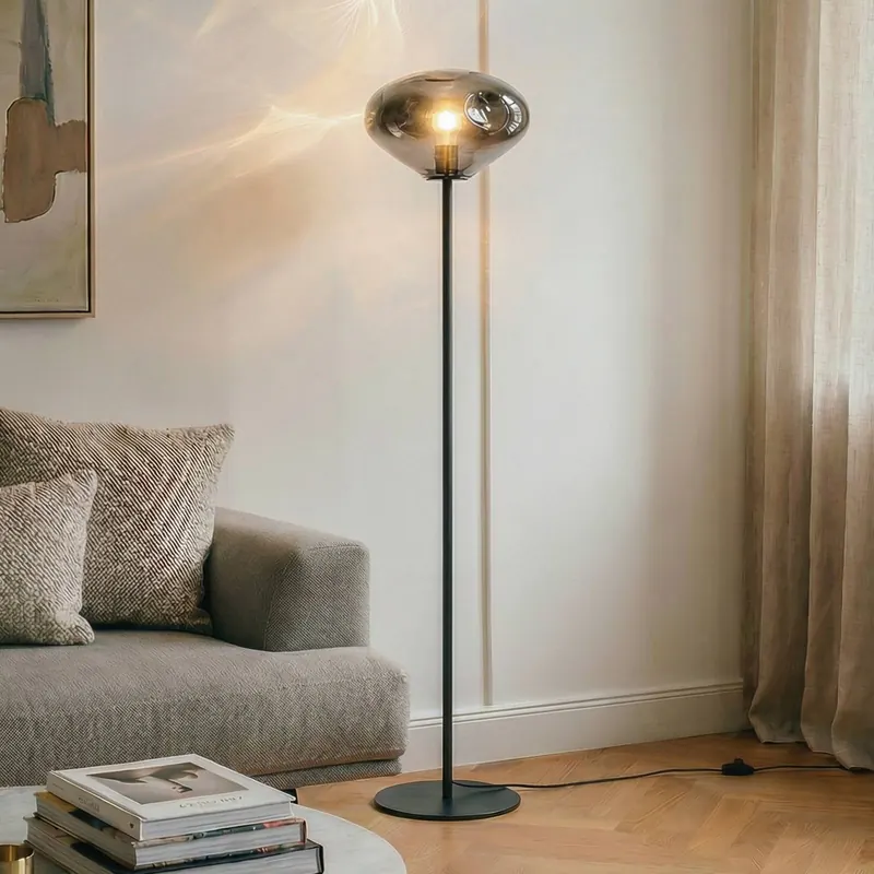 Lindby Lampa stojąca Lelia, dymnoszara, szkło, metal, 150 cm