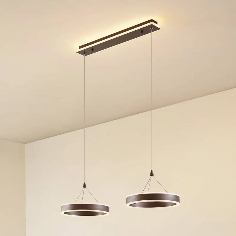 Lucande Żyrandol LED Kolo, 86 cm, 2-punktowa, brązowa, ściemniana