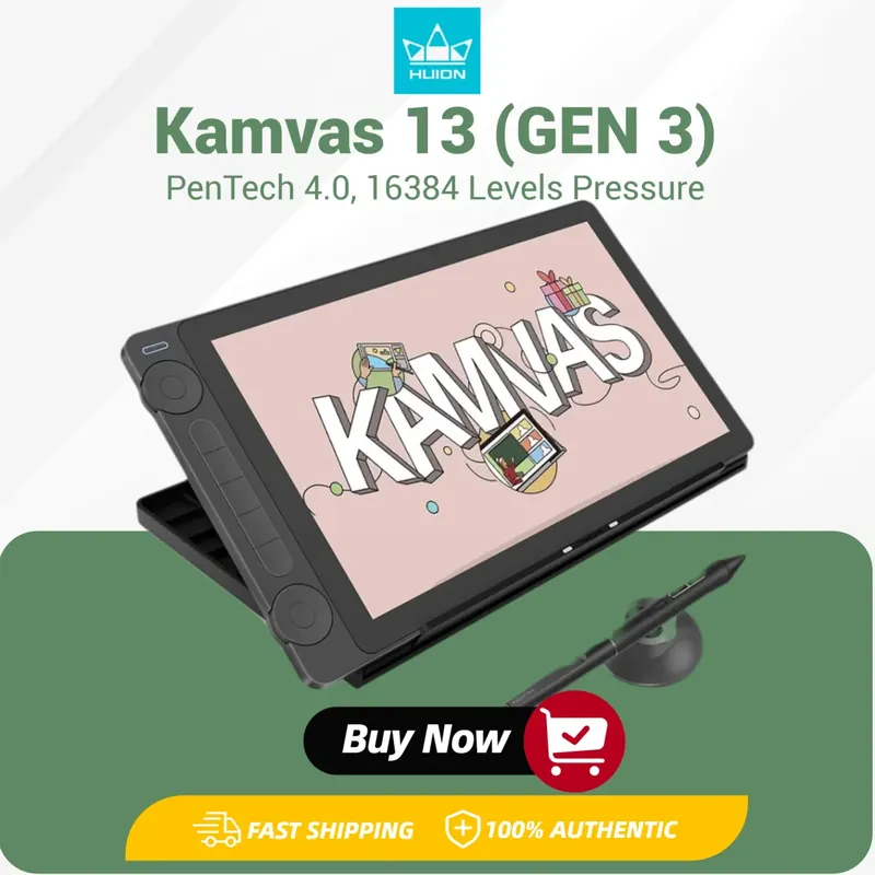 Huion Tablet Kamvas 13 (Gen 3) Tablety graficzne Monitor 16 tys. poziomów ciśnienia 13,3-calowy ekran do rysowania Rysik PenTech 4.0