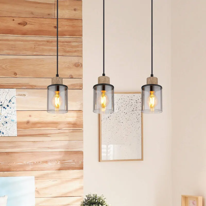 Lampa wisząca Reid, 3-punktowa, czarna/dym