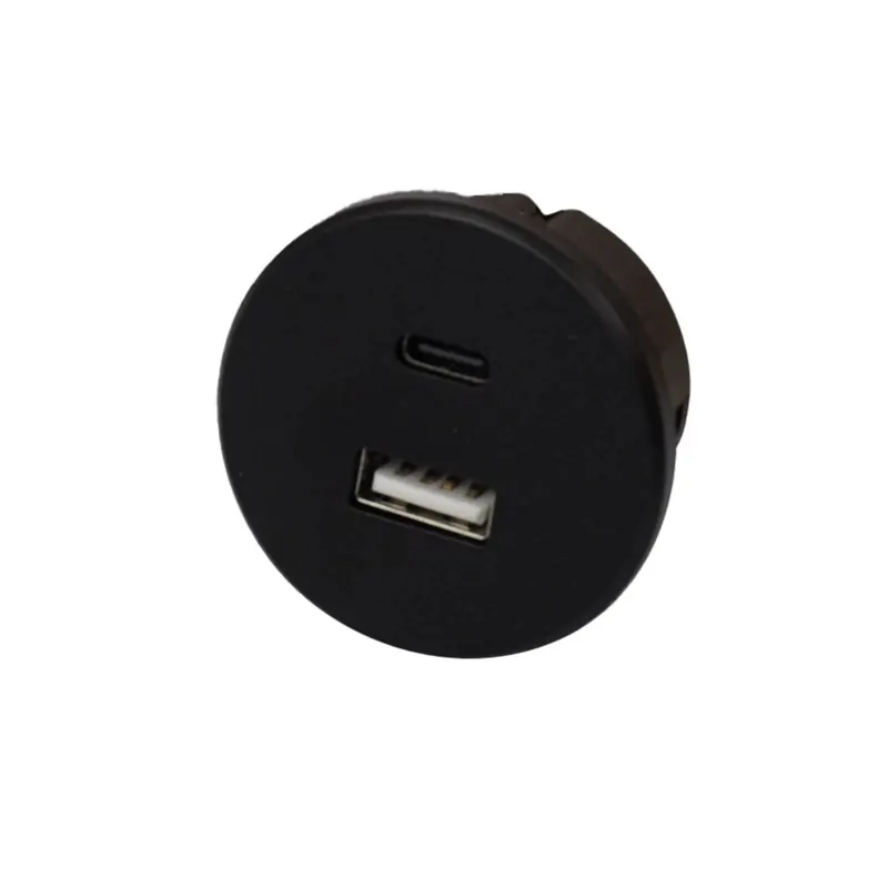 Gniazdo USB-A + USB-C, czarne zabudowa meblowa wejście 24V 20W