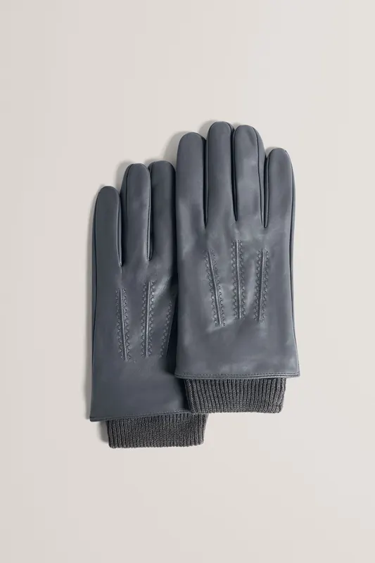 Ted Baker Leather Gloves With Ribbed Cuff Grey Maat: S/M | Handschoenen Outlet | Heren | Grijs