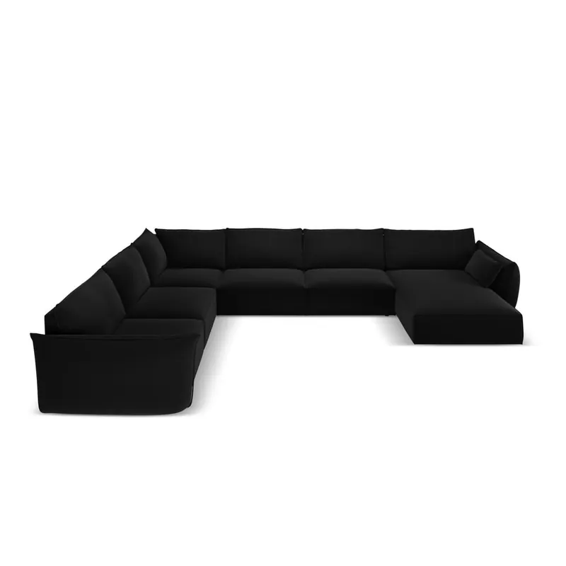 Czarny aksamitny narożnik (lewostronny/w kształcie litery U) Vanda – Mazzini Sofas