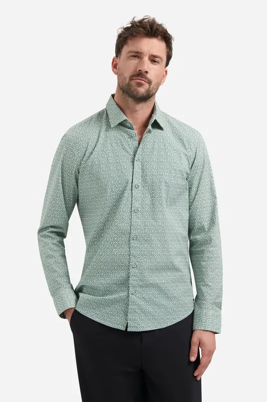 No Excess Shirt Stretch Allover Printed Seablue Maat: L | Casual Overhemden Outlet | Heren | Groen