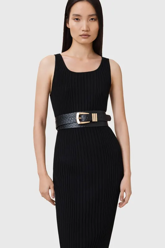 AllSaints Harper Alcor Belt Black/warm Brass Maat: M-L | Riemen Outlet | Dames | Zwart