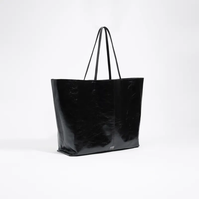 Torba shopper maxi błyszcząca skóra czarna