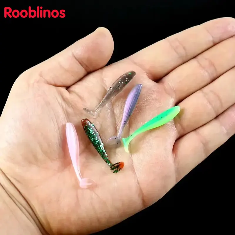 Rooblinos 10/50 sztuk Mini miękkie przynęty wędkarskie, przynęta na robaki w kształcie litery T, silikonowa sztuczna przynęta, sprzęt wędkarski na szczupaka basowego