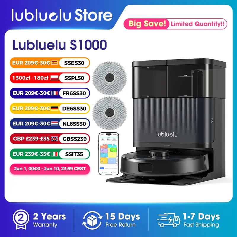 Lubluelu S1000 Robot Odkurzacz z Funkcją Mopowania i Samoczyszczącą Stacją All-in-One - Automatyczne Opróżnianie/Wymywanie/Suszzenie Mopa Bez Użycia Rąk, 11000Pa, 180 Minut Pracy