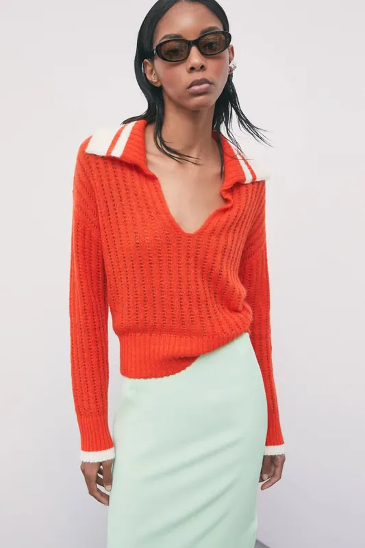 Sweter polo z wełny i moheru o grubym splocie