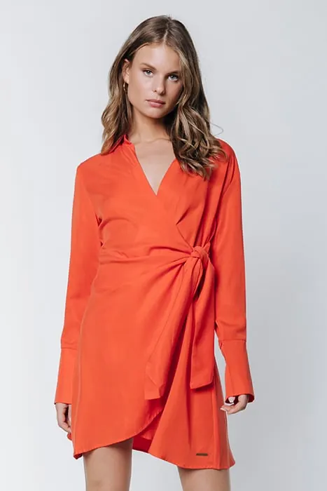 Colourful Rebel Hette Uni Wrap Mini Dress Bright Orange Maat: M | Mini Jurken Outlet | Dames | Oranje