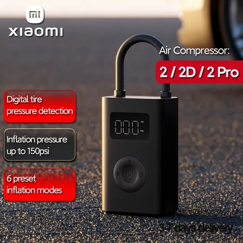 Xiaomi Mijia Przenośny Kompresor Powietrza 2/2D, Cyfrowy Inflator do Opon Elektryczna Pompka do Samochodów, Rowerów i Motocykli