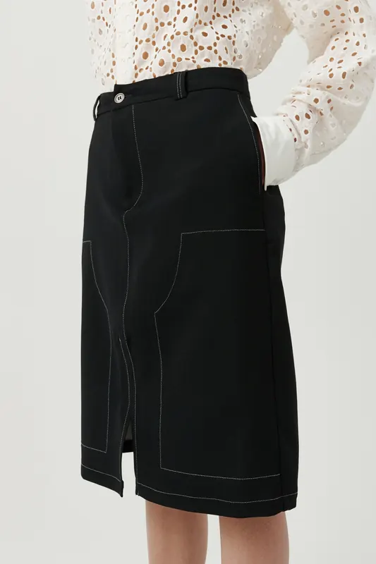 Soulland Deen Skirt Black Maat: XS/S | Midi Rokken Outlet | Unisex | Zwart