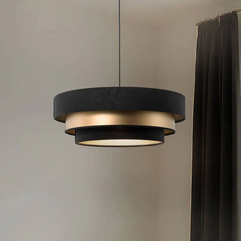 Lampa wisząca Triniti, czarny/złoty, Ø 60 cm, tekstylna