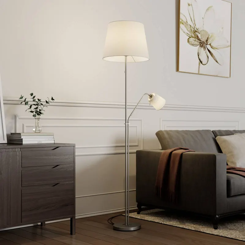 Lampa stojąca Lindby Nantwin, 175 cm, biały, nikiel, tekstylny