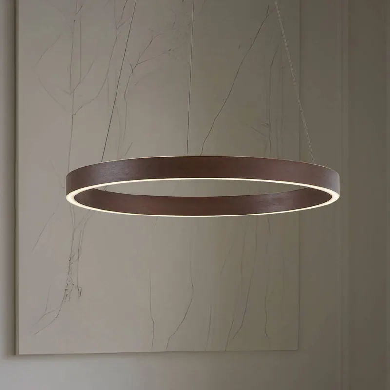 Żyrandol LED Lucande Yonam, Ø 60 cm, 1-punktowa, brązowa, CCT