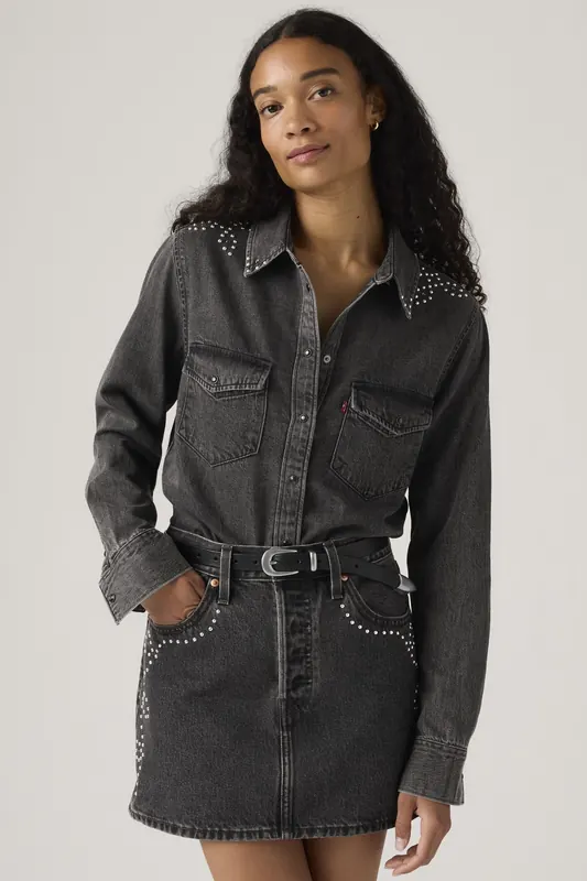 Levi's Iconic Western Shirt Maat: XL | Longsleeves Outlet | Dames | Grijs