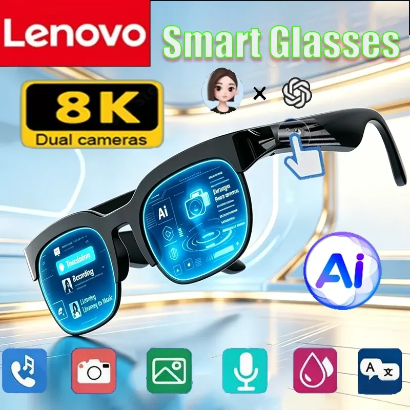 Okulary Lenovo 8K AI Smart Glasses Nowe Bluetooth Rozmowy AI Tłumaczenie Nagrywanie Odsłuchiwanie Muzyki Okulary Przeciwsłoneczne AI Dla Kobiet i Mężczyzn
