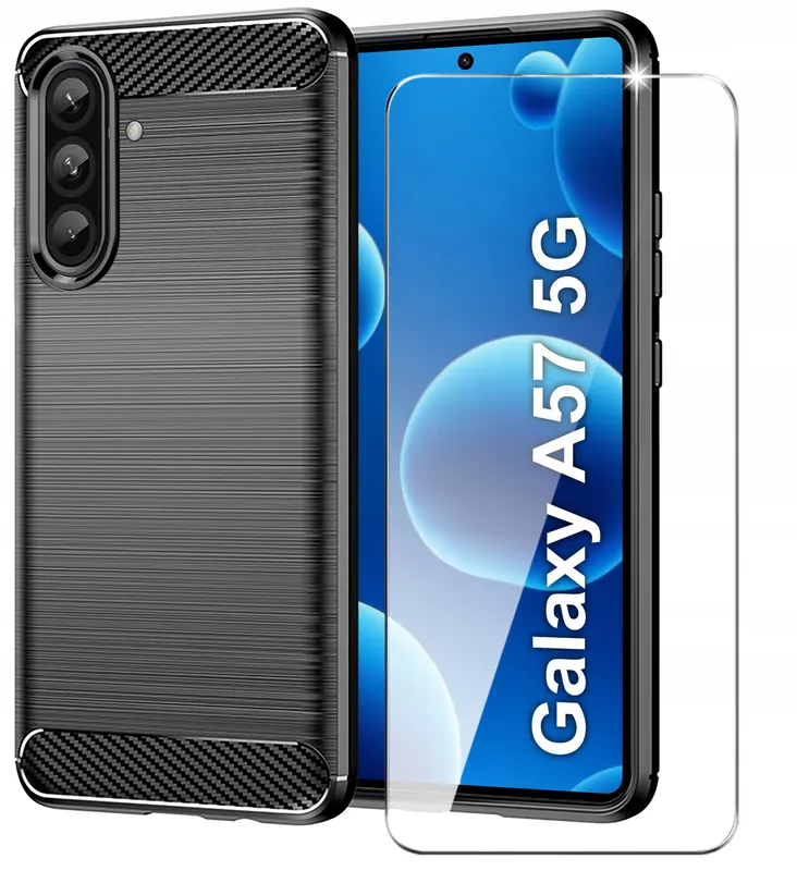 Etui do Samsung A57 Pancerne Carbon Case Szkło 9H