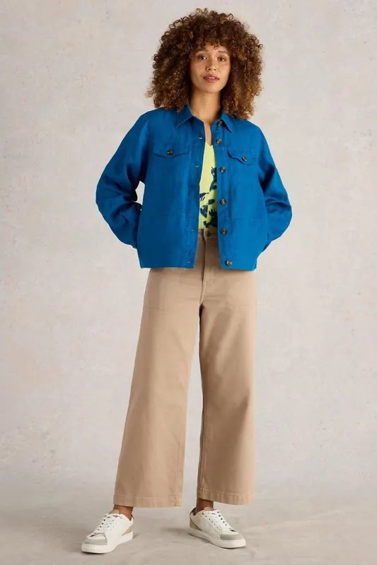 White Stuff Camille Linen Jacket Bright Blue Maat: 24 | Korte Jassen Outlet | Dames | Blauw