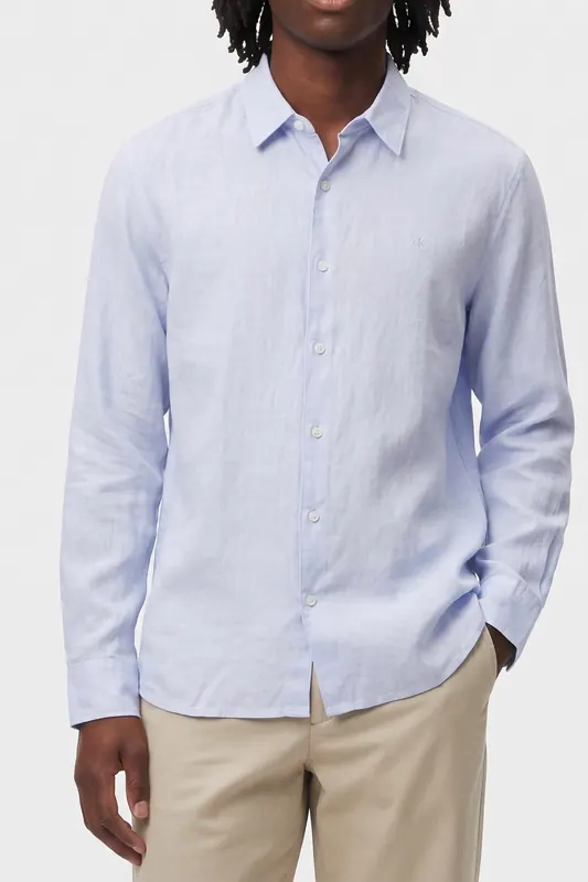 Calvin Klein Ls Solid Linen Classic Shirt Heavenly Iris Maat: M | Casual Overhemden Outlet | Heren | Blauw