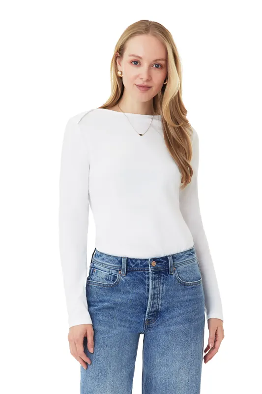 Scotch & Soda Boat Neck Top Bright White Maat: S | Longsleeves Outlet | Dames | Wit