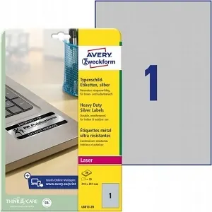 Etykiety znamionowe srebrne Avery 210 x 297 mm