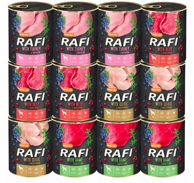 Rafi karma mokra dla psa mix smaków bezzbożowa 12 x 800 g Dolina Noteci