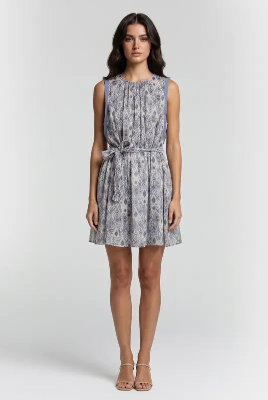Reiss Printed Flippy Dress Pale Blue/ivory Maat: 10 | Blousejurken Outlet | Dames | Blauw