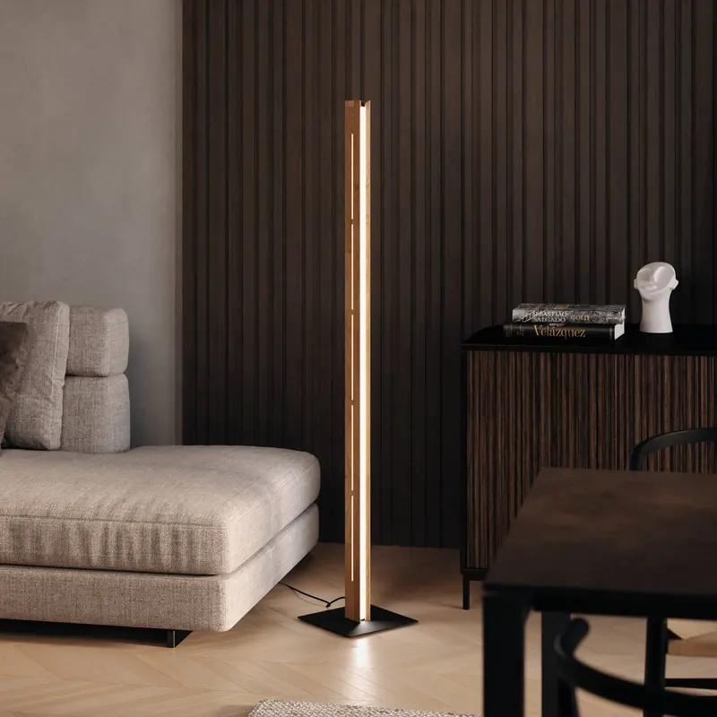 Lampa stojąca LED Mexico, dąb/czerń, wysokość 150 cm, drewno/metal