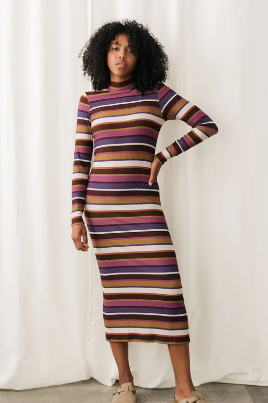 TWOTHIRDS Barleycove - Multicolour Stripes Maat: XS | Midi Jurken Outlet | Dames | Paars