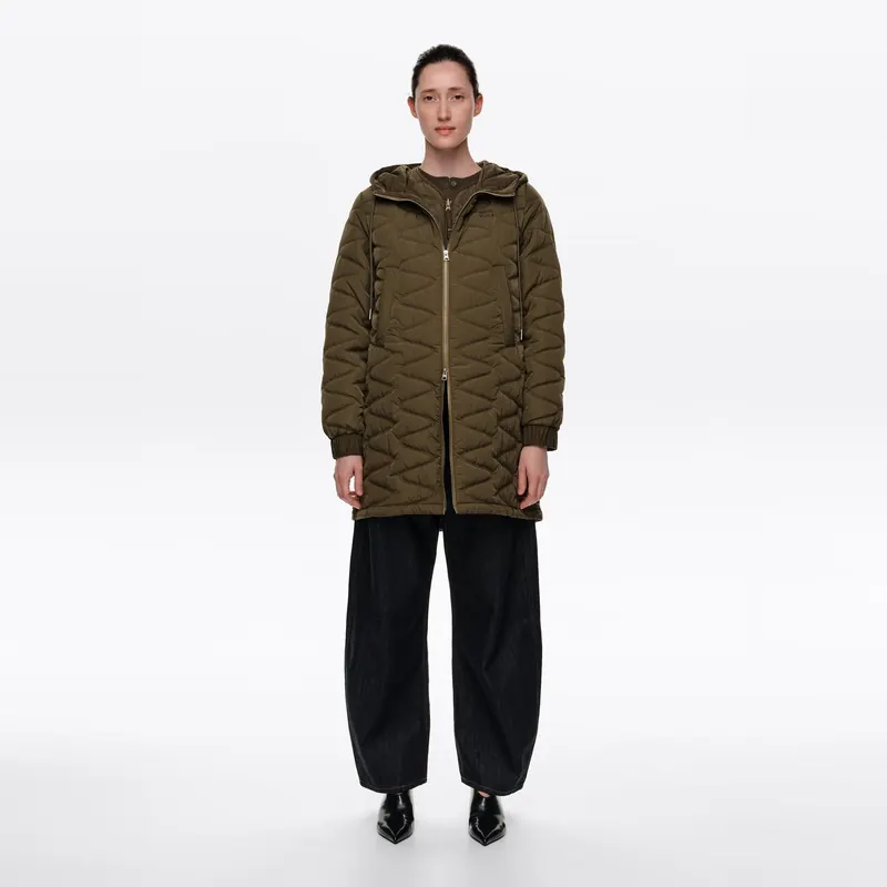 Kurtka puchowa midi pikowana khaki