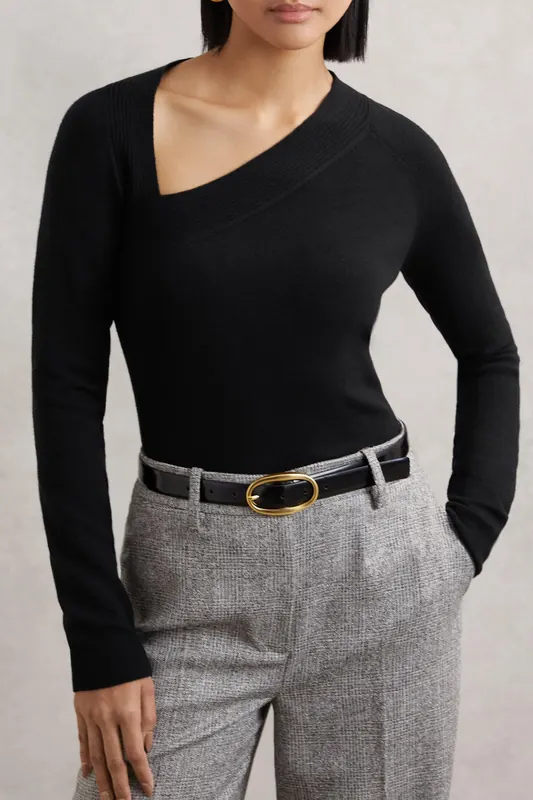 Reiss Asymetric Long Sleeve Black Maat: XS | Longsleeves Outlet | Dames | Zwart