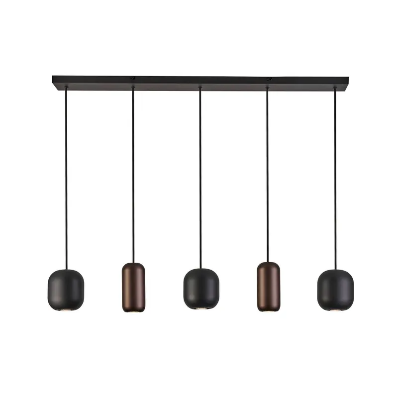 Lampa wisząca Jane, długość 102 cm, czarna/brązowa/zielona, 5-punktowa.