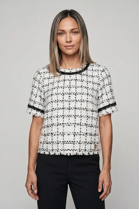 Karl Lagerfeld Boucle Top Black White Karl Boucle Maat: 48 | Blouses Outlet | Dames | Zwart