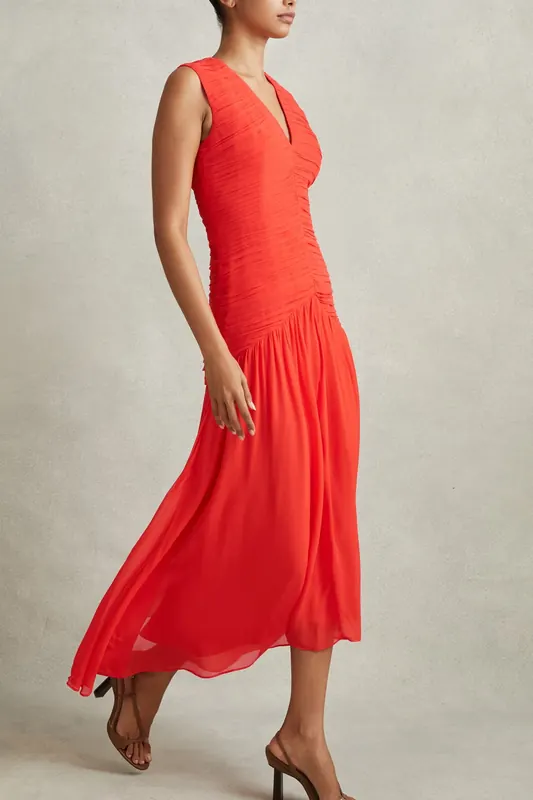 Reiss Ruched Bodycon Dress Coral Maat: 6 | Midi Jurken Outlet | Dames | Blauw