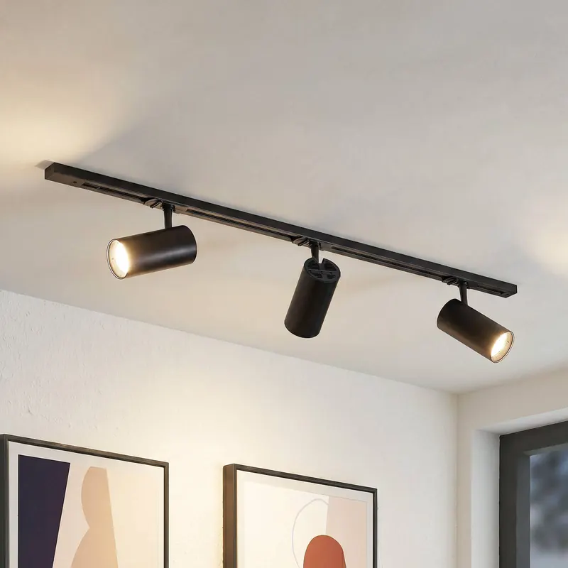 System szynowy Lindby Linaro, średnica 7 cm, 3-punktowa, LED, czarny, CCT