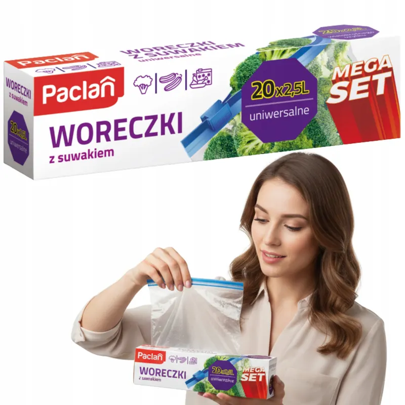 Paclan Woreczki Strunowe z Suwakiem 2,5L x 20 szt Set do mrożenia