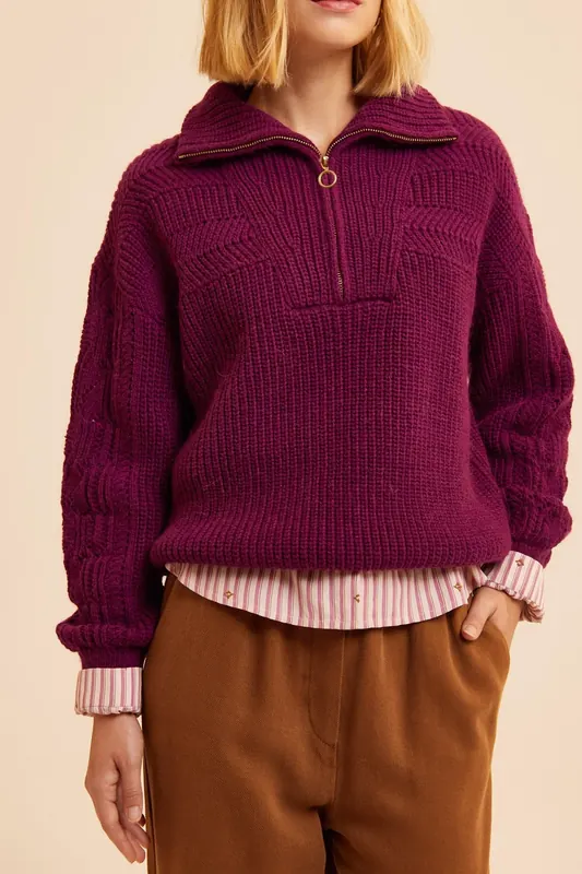 ICode Pink Decorative Knit Zip-neck Sweater Maat: XL | Sweaters Outlet | Dames | Roze