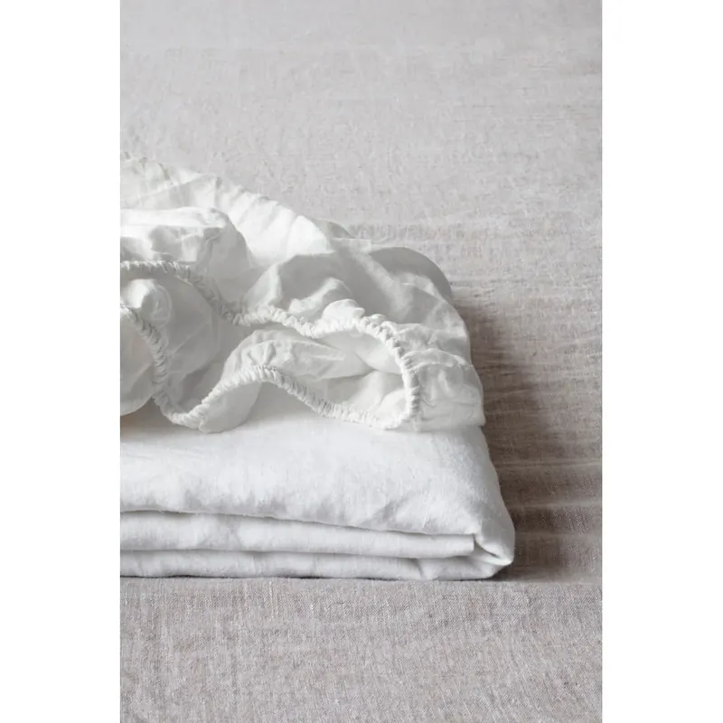Białe lniane prześcieradło z gumką 140x200 cm White – Linen Tales