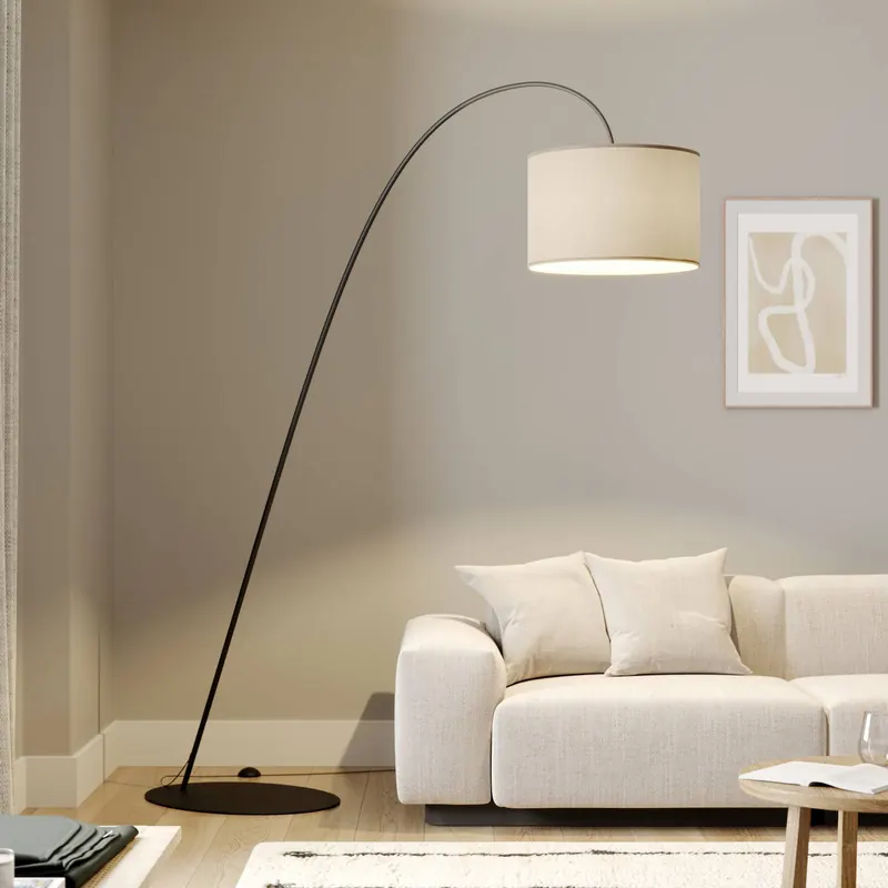 Lampa łukowa Alice z tekstylnym kloszem w kolorze kawowym