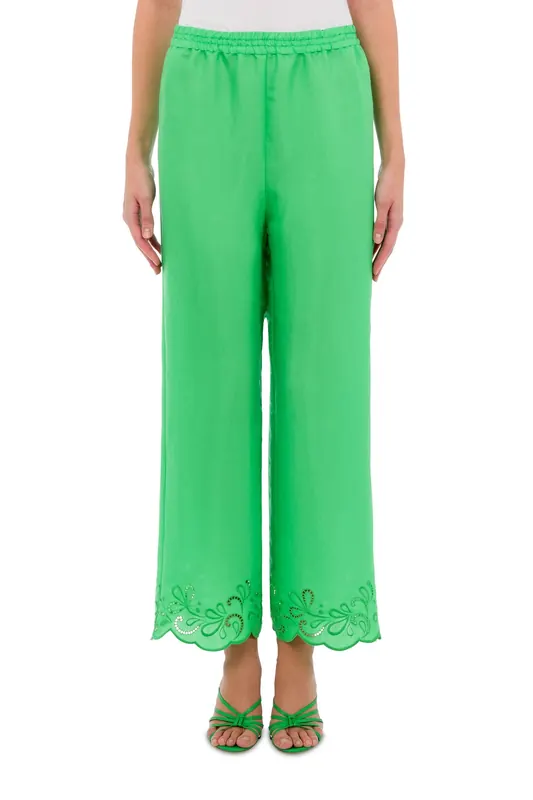 Moschino Wide Trousers In Nylon And Viscose Ajour Green Maat: 42 | Wijde Broeken Outlet | Dames | Groen